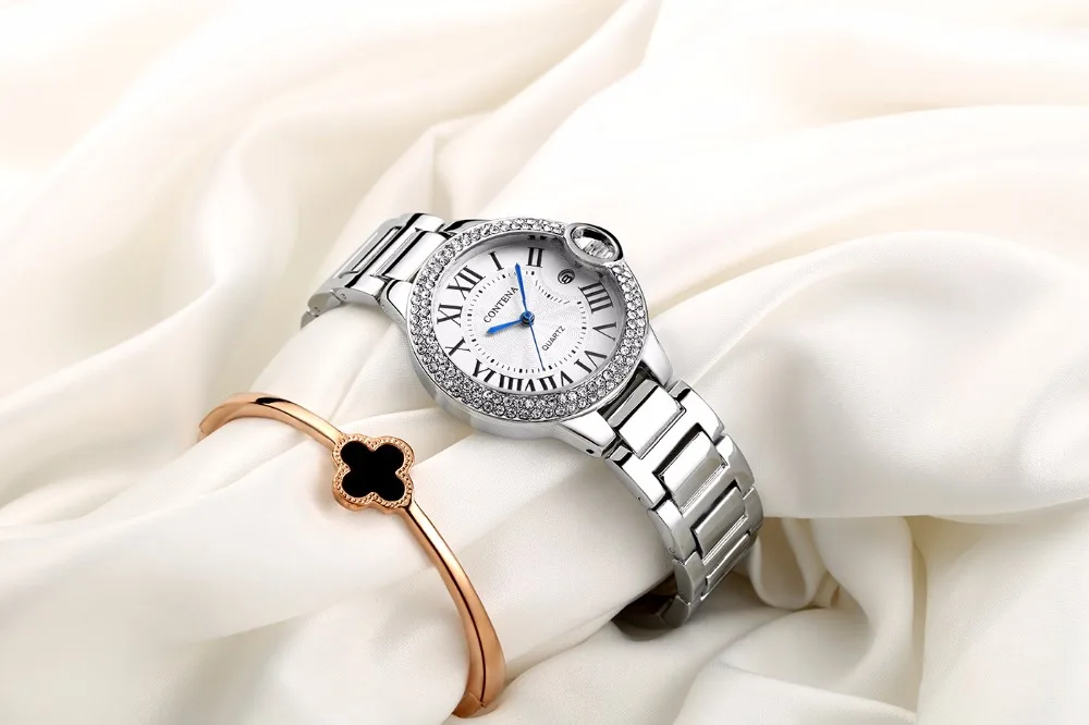 Новинка, стильный элегантный дизайн, римские цифры, циферблат, кварцевый дисплей, женские часы, известный роскошный бренд, женские наручные часы с бриллиантами