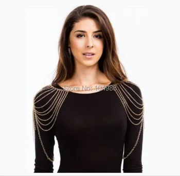 

FREE SHIPPING STYLE B314 WOMEN FASHION GOLD COLOUR DOUBLE SHOULDERS CHAIN CHAINS JEWELRY 2 COLORS Body Chains Jewelry