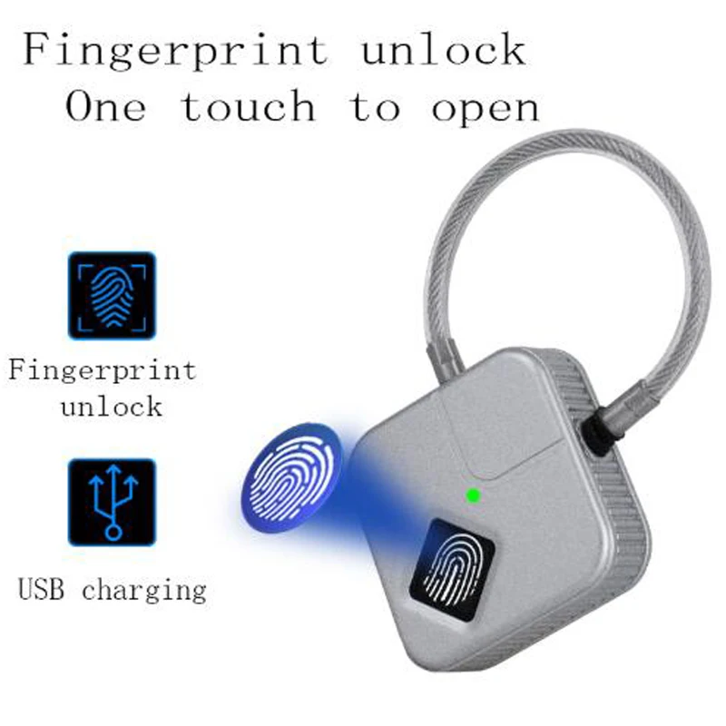 

OBTNL Smart Fingerprint USB Charging Padlock Waterproof IP66 Luggage Backpack Iron Door Iron Padlock Wardrobe Lock
