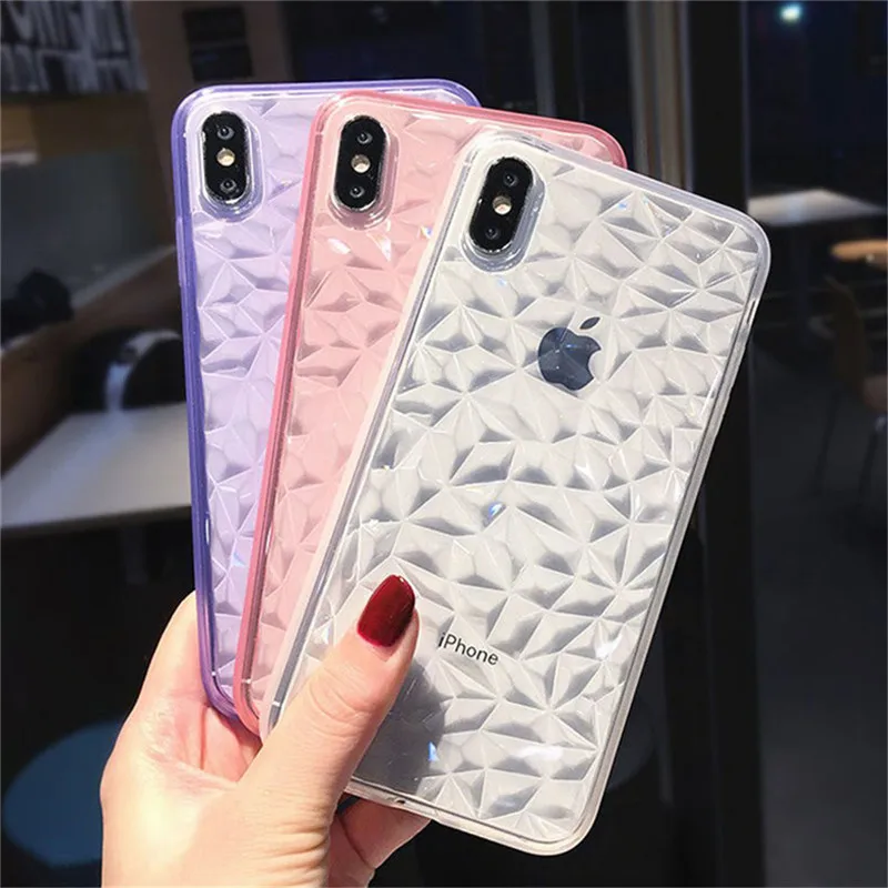 

Moskado Transparent Diamond Texture Phone Case For iPhone X 7 8 6 6s Plus XR XS Max Anti-shock Frame Luxury Soft TPU Back Cover