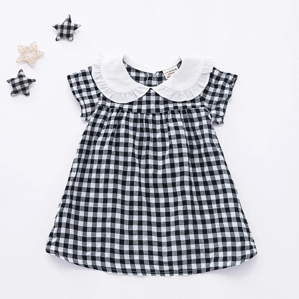 

MUQGEW costumes for girls Children's short sleeve doll collar plaid dress girls clothes kiz cocuk giyim setleri kerst trui #y2