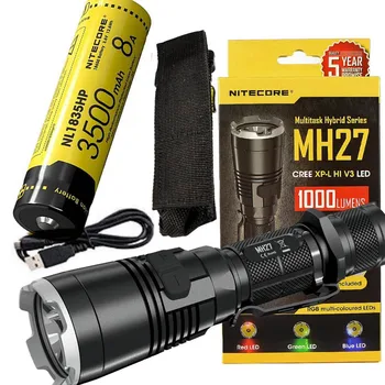 

LED Outdoor Flashlight NITECORE MH27 Multitask Torch max.1000LM beam distance 462meter Tactical light + 18650 NL1835HP battery