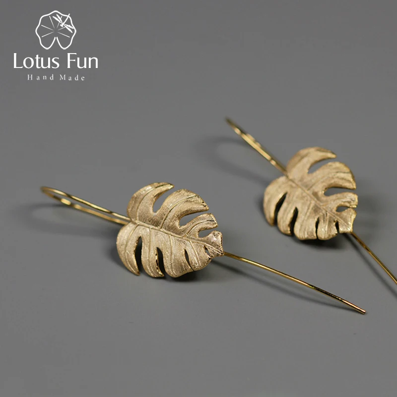 

Lotus Fun Real 925 Sterling Silver Handmade Fine Jewelry Creative Monstera Leaves Design Dangle Earrings for Women Bijoux