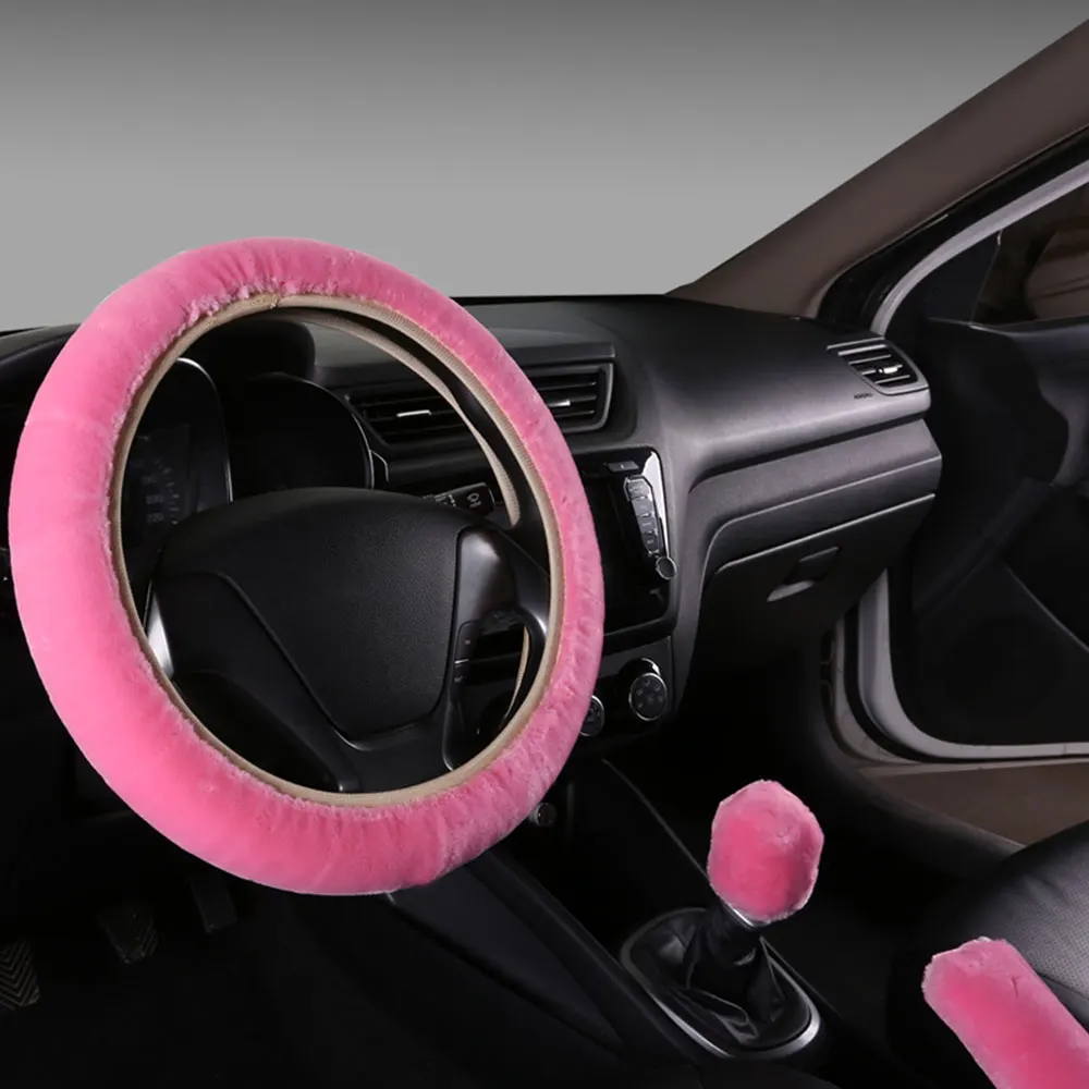 3pcs/Sets Wool Plush Car Steering Wheel Covers +Spring Fur Handle Sleeves/Hand Brake Cover+Stop Cover Winter Warmer stuur hoes 3pcs/Sets Wool Plush Car Steering Wheel Covers +Spring Fur Handle Sleeves/Hand Brake Cover+Stop Cover Winter Warmer stuur hoes