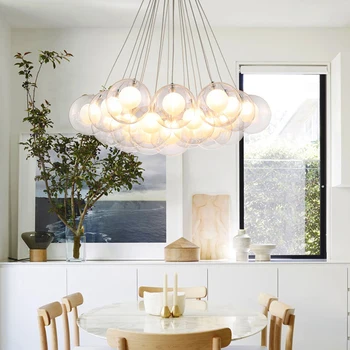 

AC90-220Modern Creative clear glass double-deck ball chandelier lamp home deco living room romantic G4 LED bulb chandelier light