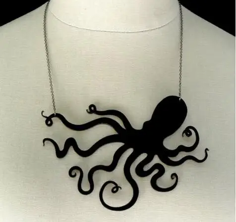

2018 New fashion big black acrylic Octopus necklace pendant short punk collar necklace for unisex party dinner hip hop jewelry
