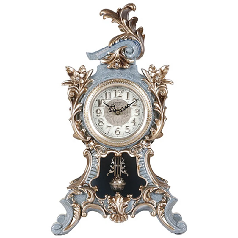

Classic European Retro Silent Clock Sky Blue Living Room Bedroom Decorated Pendulum Clock Desktop Decoration Timing Tool