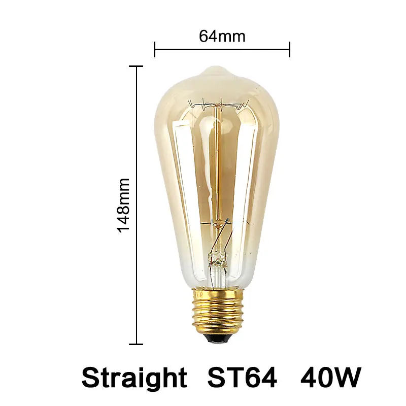 [YSI] 4 шт. Ретро лампа Эдисона E27 40 Вт 60 Вт Винтаж нити светильник накаливания 220V для декора стен античный подвесной светильник - Цвет: ST64 Spiral 40W