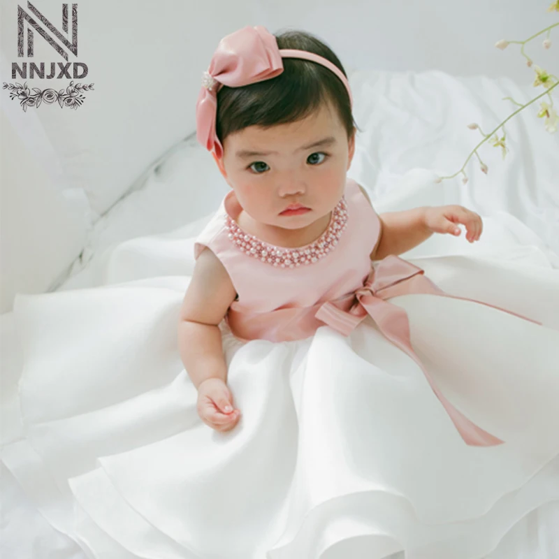 

Cute Baby Dress Pink with White Tutu Dress Sleeveless Party Dress with Pearls for Age below 2Years Old Baby Clothing