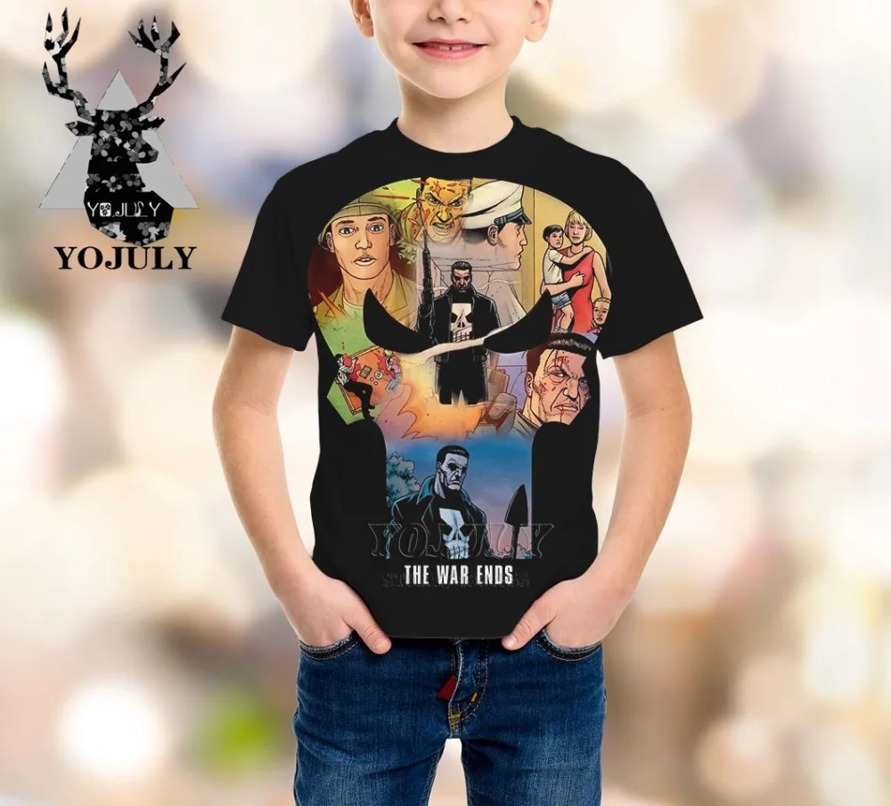 YOJULY Punisher Marvel Anime baby boys girls teens 3D print kids clothes children's t shirt hot sela Fashion Top tees Modis A325