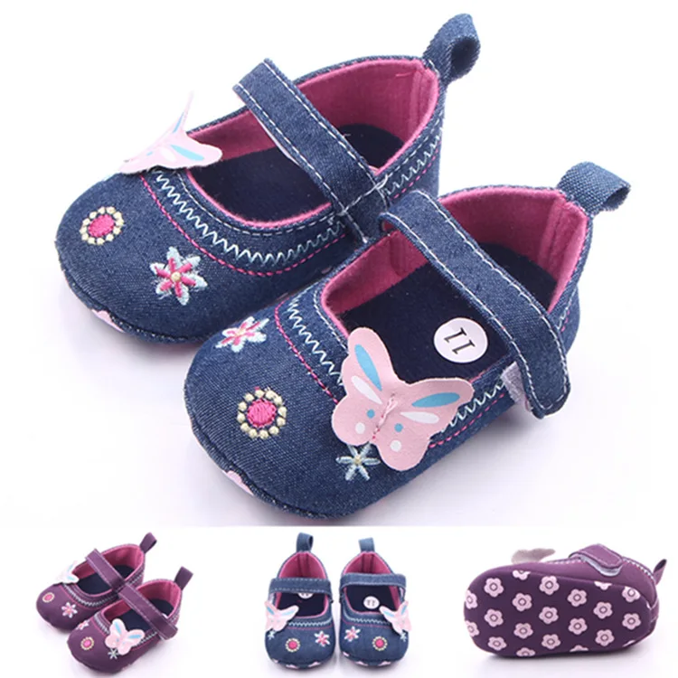 

0-18M Baby Girl Shoes Newborn First Walkers Embroidery Flower Bow Infant Crib Shoes Blue Moccasins Soft Sole Toddler Shoes Girl