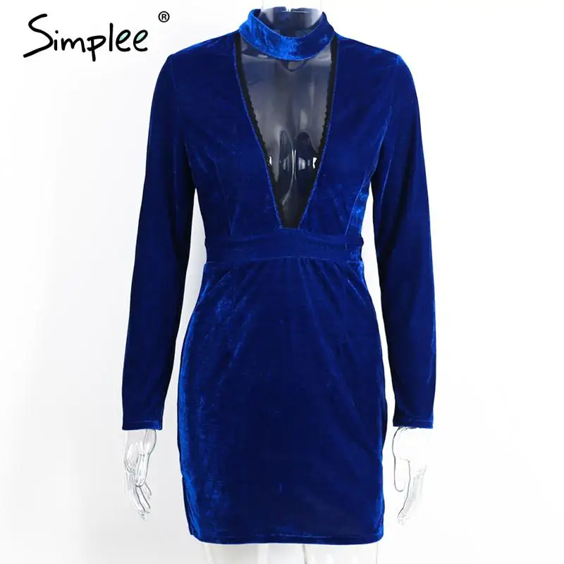 Осенне зимнее женское платье Simplee кружевное бархатное бодикон с завязкой на шее