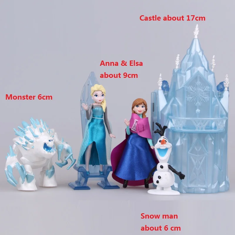

ThinkEasy 5 pcs/set Kids my little Anna and Elsa and castle Set figures Toy Action poni for children birthday gift doll Anime