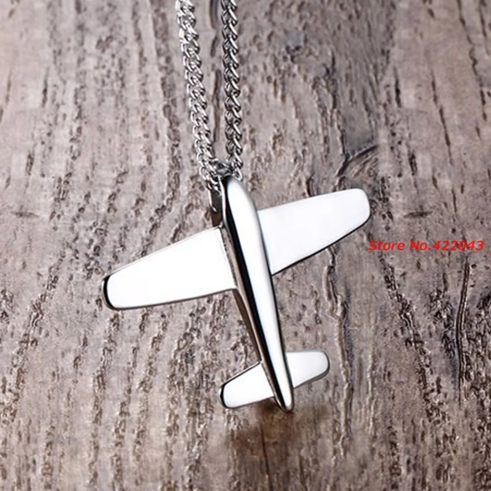 47*40mm Fashion Aircraft Plane Pendant Necklace Mens Womens Silver