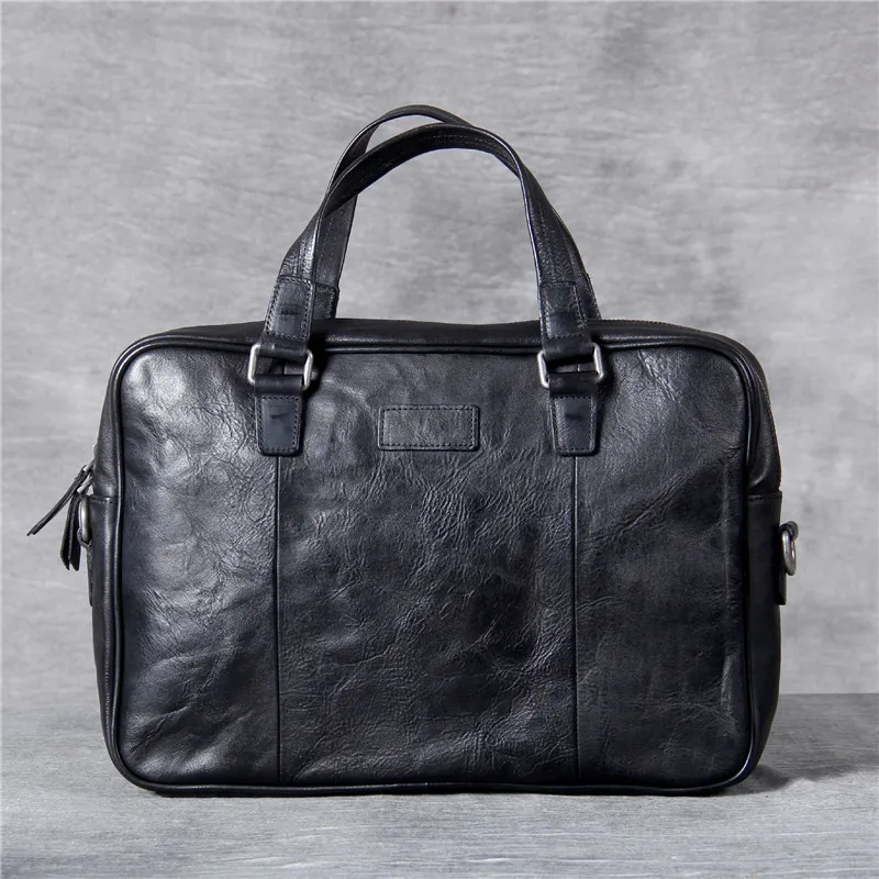 PNDME, высокое качество, мягкая натуральная кожа, черный, мужской портфель, Повседневный, простой, Воловья кожа, для офиса, сумка для ноутбука, дорожные сумки-мессенджеры - Цвет: Black