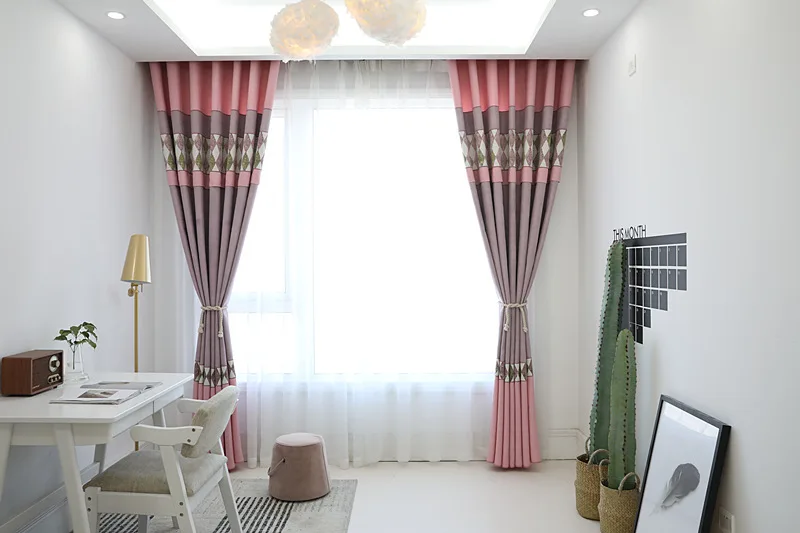 Новые китайские занавески для гостиной, занавески, чистый цвет, персиковый бархат, Прошитые, все затененные занавески для спальни