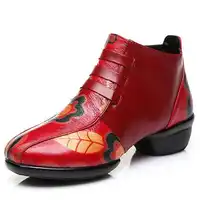 ZXRYXGS Brand Shoes Woman Shoes 2019 New Autumn Soft Comfort Fashion Shoes Dance Printing Real Leather Shoes Ankle Boots Flats