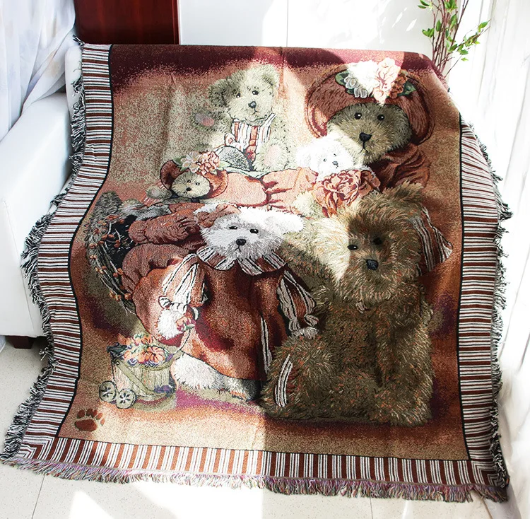 

Klonca new design 100% cotton furniture covers Vintage European style bear pattern sofa decorative blanket sofa towel 2019 home