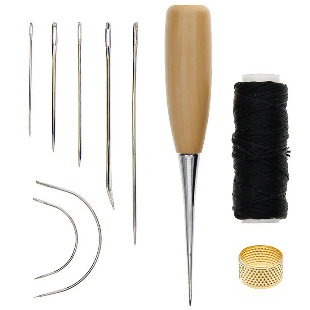 

Wooden Handle Leather Tent Sewing Awl Pin Punch Hole Repair Tool Hand Stitcher Leather craft Needlework DIY