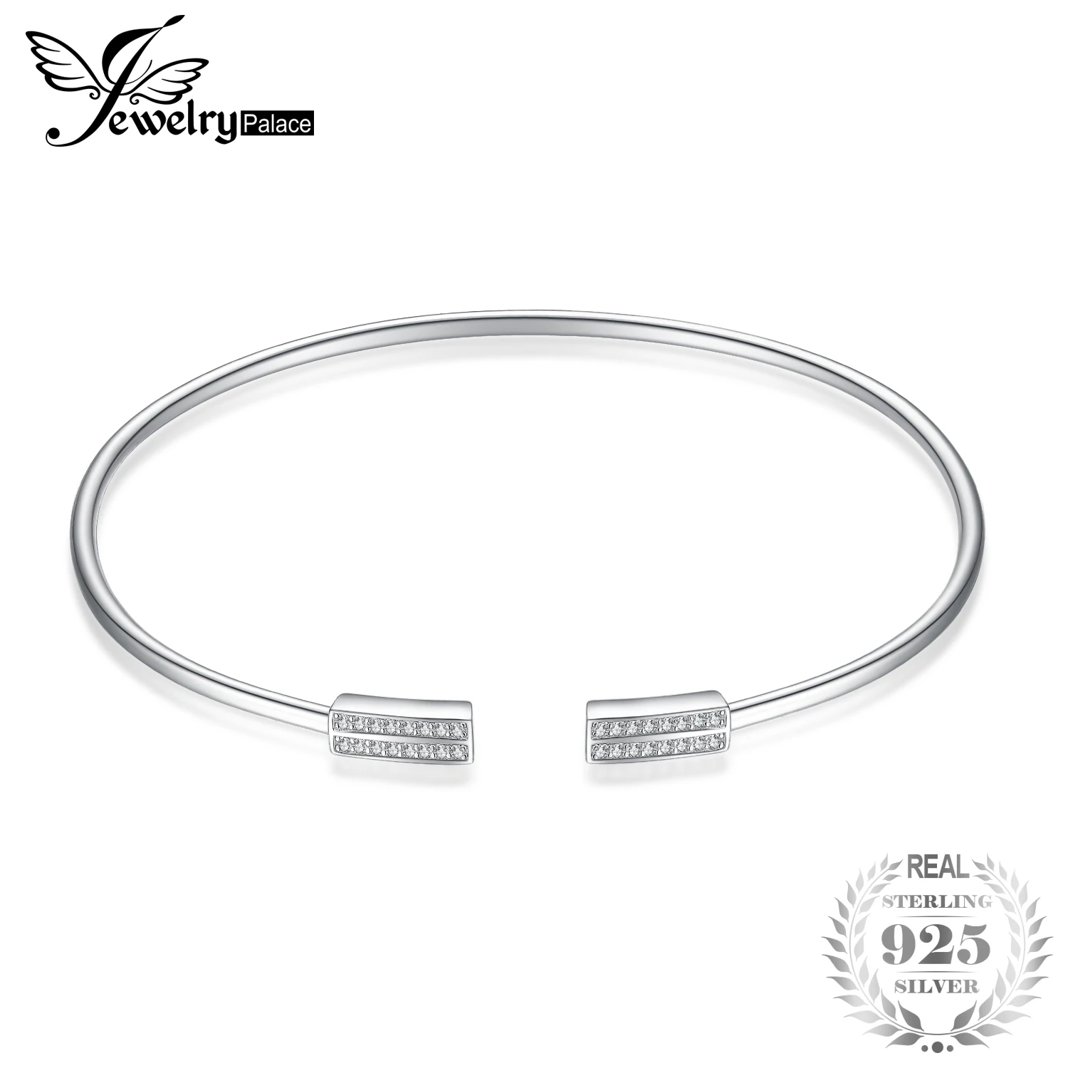

JewelryPalace 925 Sterling Silver Minimalist Cubic Zirconia Adjustable Cuff Bracelet Fashion Trendy Women Open Cuff Bangles
