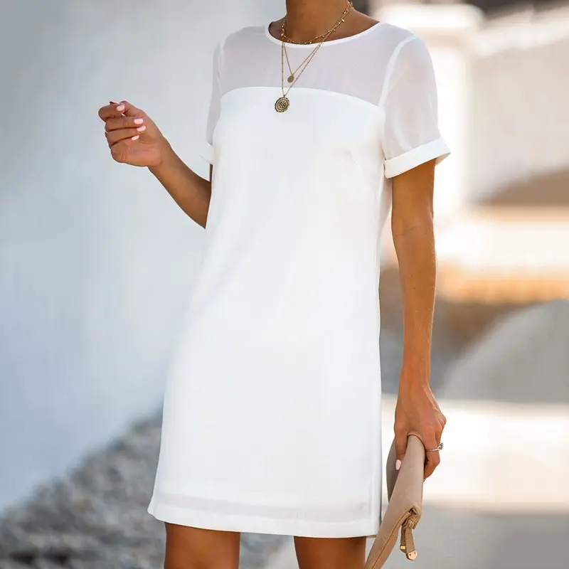 

Boho Sexy Simple Summer Party White OL Ladies Travel Beach Women Mini Dresses Aline Plain Black Mesh Female Fashion 2019 Dress