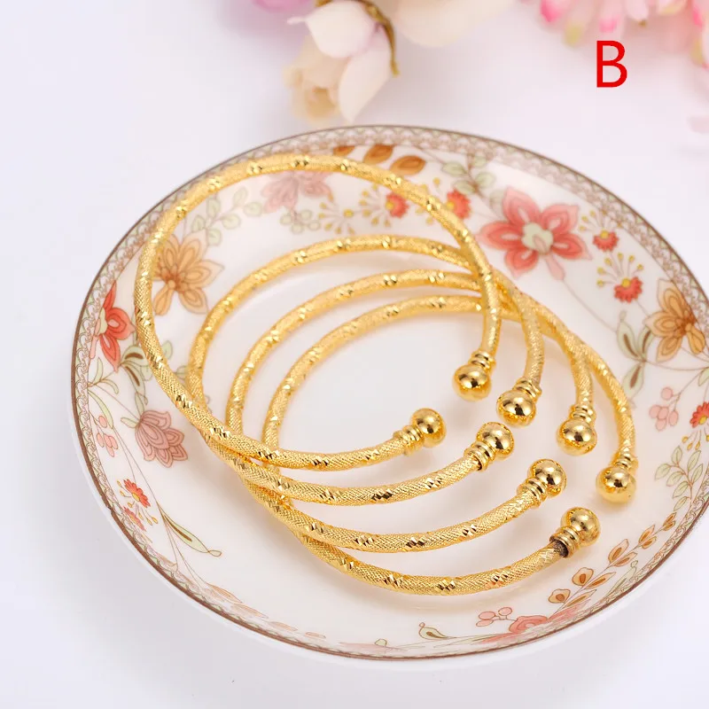 

24k Gold Bangle for Women Gold Dubai Bride Wedding Ethiopian Bracelet Africa Bangle Arab Jewelry Gold Charm kids Bracelet