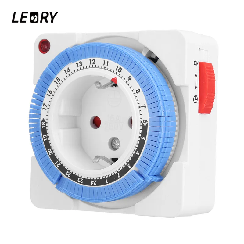 LEORY 230V 16A Timer Socket 24 Hour Electrical Mechanical Timer EU Plug
