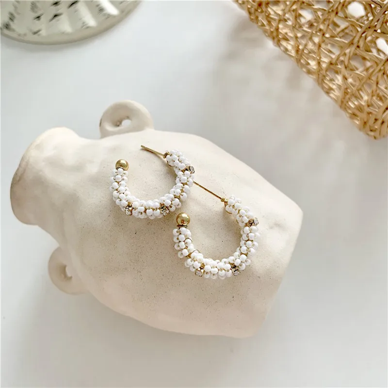 

WTLTC Simple Multi Tiny Pearls Hoop Earrings for Women Boho Beaded C Shaped Earrings Minimalist Dotted Charms Hoops Earrings
