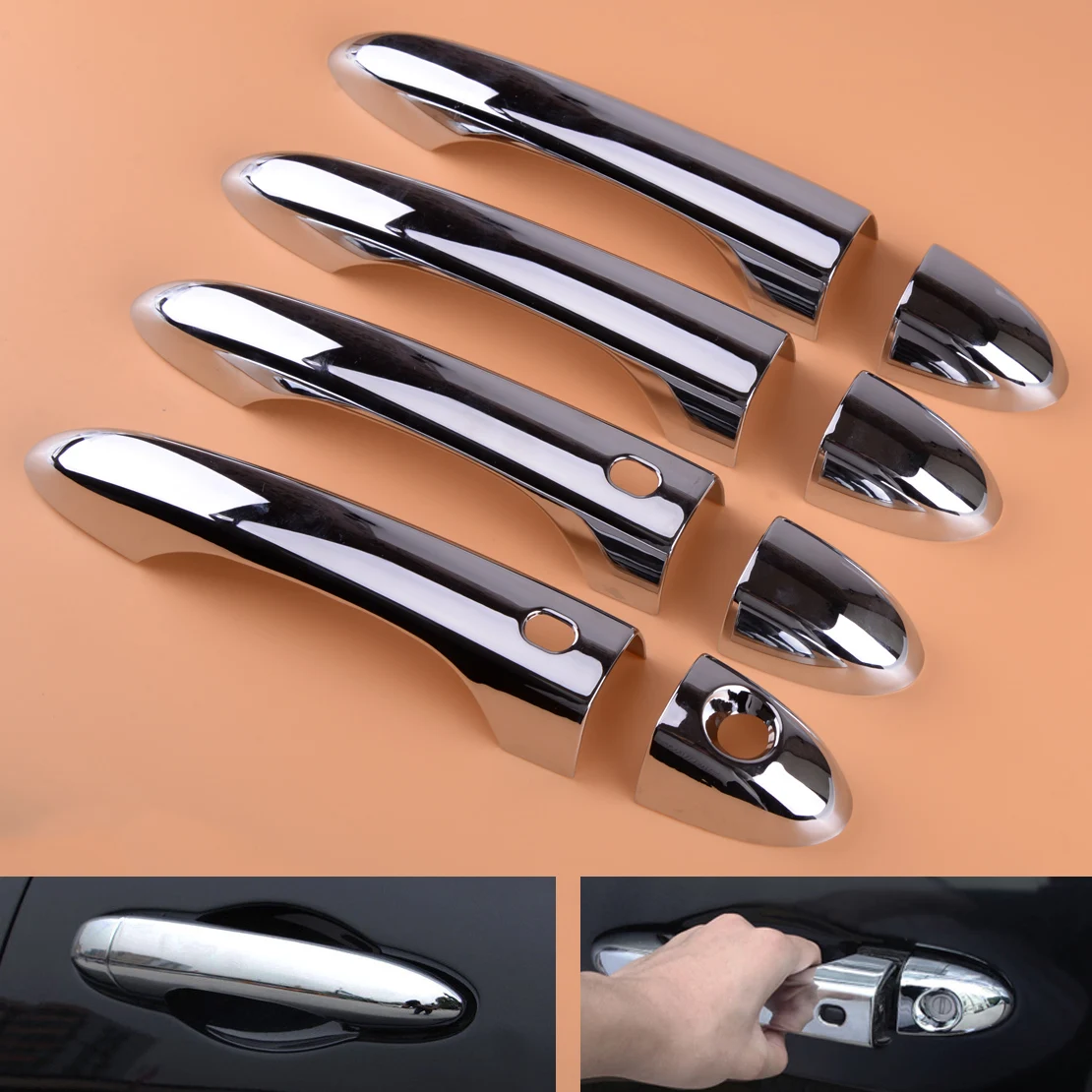 

CITALL 8pcs Smart Key Side Keyless Door Chrome Handle Molding Cover Trims Protector Fit For Jeep Cherokee KL 2014-2019