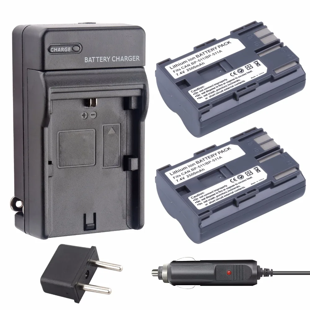 2 Pz Bp-511 Bp511A Batteria Baterie Baterie Akku + Caricabatterie Per Canon Eos 40D 300D 5D 20D 30D 50D 2500Mah, Per Accessori Canon