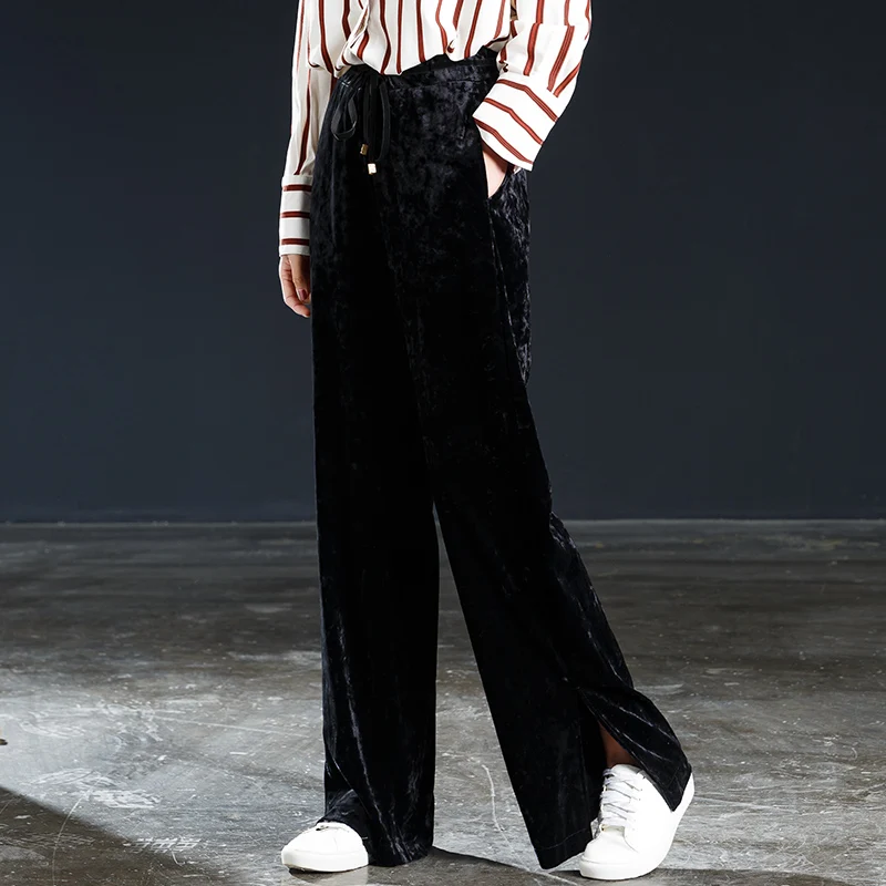 

Gold velvet high waist wide leg pants women for spring autumn