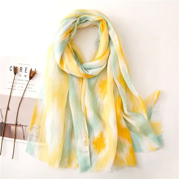

Yellow Scarf for Women Head Wear Fresh Design Cotton Thin Foulard Shawl Large Blanket Wrap Stole NEW [6609]