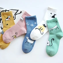 5 пар = 10 шт., женские носки с милыми персонажами, Разноцветные Повседневные Дышащие хлопковые носки с рисунком, подарок, женские забавные носки