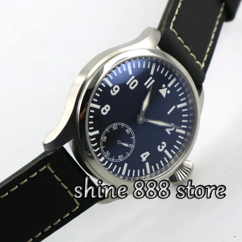 

Parnis watch 47mm black dial Blue luminous 6498 Mechanical hand winding movement Men's watch