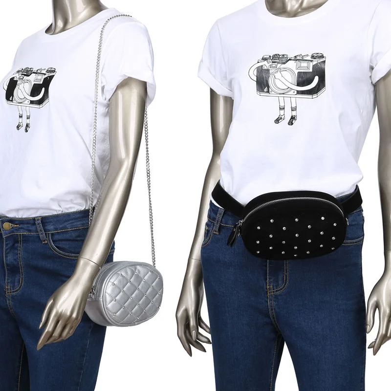 Kopen Funmardi Diamant Ontwerp Taille Packs Zilver Gewatteerde Pu Lederen Schoudertassen Fluwelen Zwarte Taille Tas Mode Vrouwen Tas WLHB1741