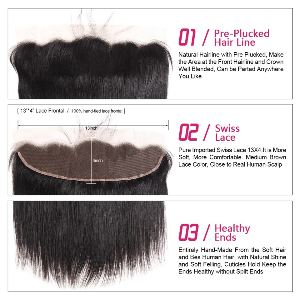 Empacota com Fechamento Feixes de Cabelo Brasileiros com Fechamento Livre do Laço Frontal com Feixes Ishow Cabelo Liso Remy Humano Parte 7 Pacotes com 3/4 com fecho