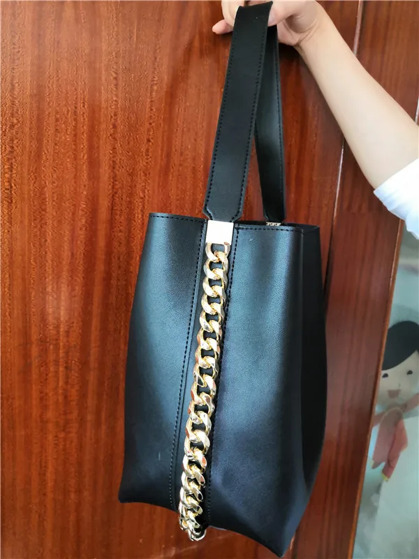 Фирменный дизайн, женская сумка на плечо, большая емкость, с цепочкой, сумка-мешок, Сумки из искусственной кожи, женская сумка для покупок, Bolsa Feminin - Цвет: Black.Gold