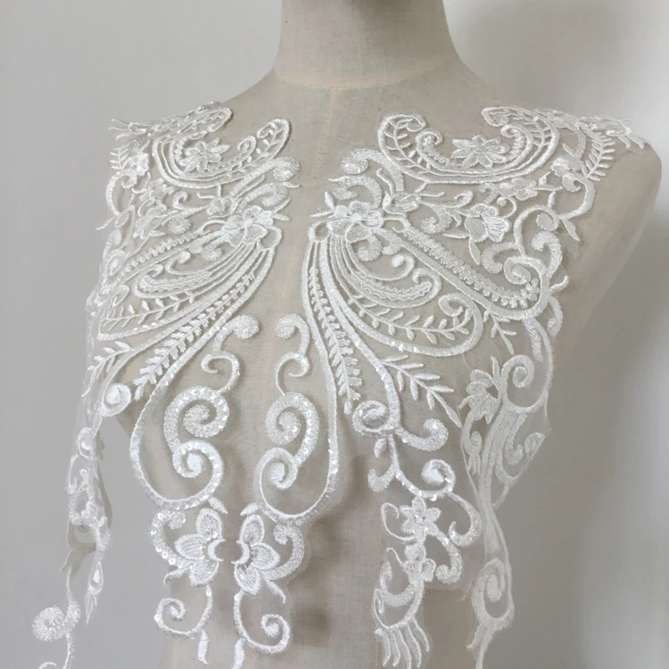 2 pieces Luxury Sequined Alencon Lace Applique in Ivory font b Bridal b font font b
