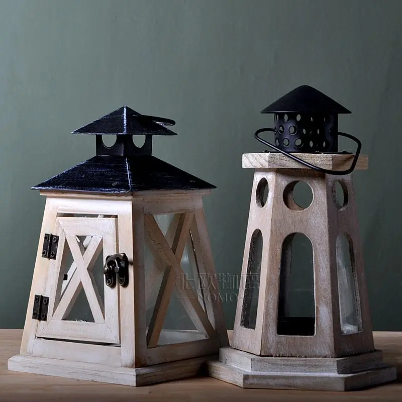 

Wooden hurricane lantern decoration zakka loft mousse - light color