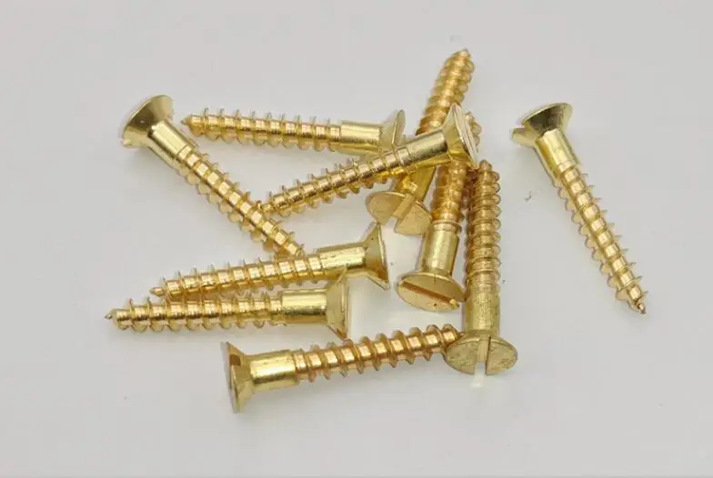 20pcs M4 copper brass screws slotted slot flat head countersunk self tapping wood screw