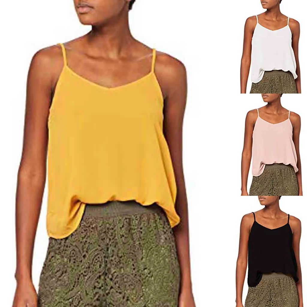 

Summer Women's V Neck Pure Color Cami Tops Casual Sleeveless Streetwear Shirts haut femme roupas feminina$3