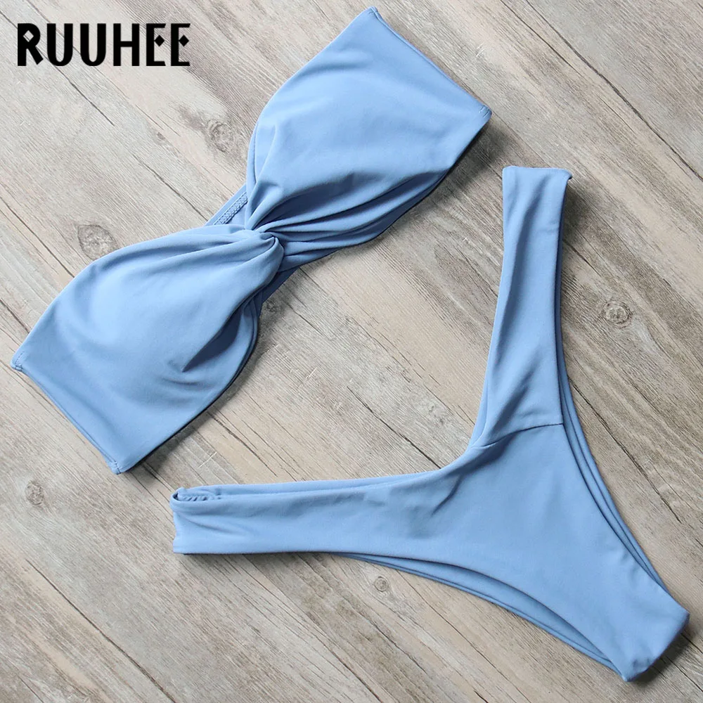 

RUUHEE Bikini Swimwear Women Swimsuit Sexy Thong Bikini Set 2018 Bathing Suit Bandeau Female Beachwear Swimming Suit With Pad
