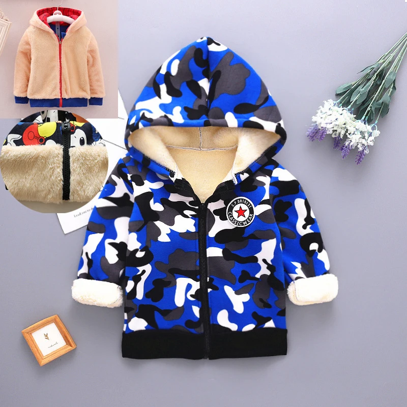 

BibiCola winter boys jackets cartoon hooded cotton coats toddler boys kids casual thicken velvet clothes warm zipper outerwear