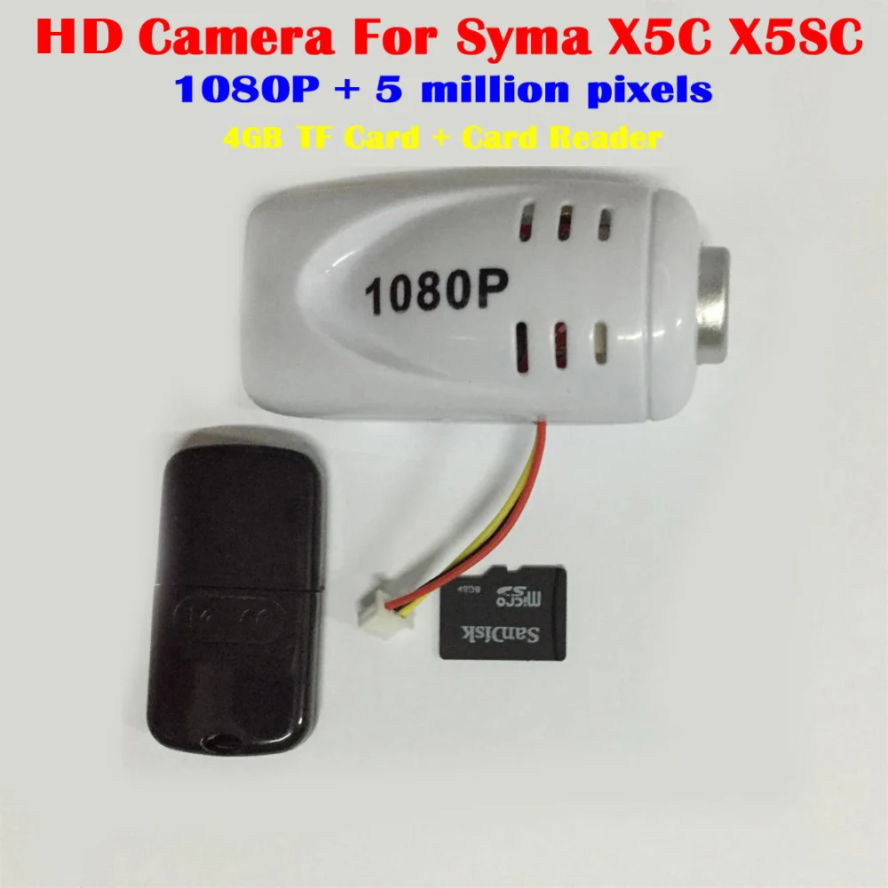 

Upgraded 5.0MP 1080P HD Camera For Syma X5C X5C-1 X5SC RC Drone Quadcopter + 4G Memory Card + Card Reader