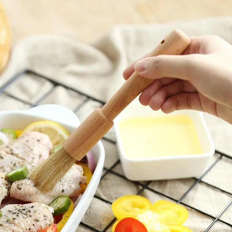 2Pcs Wood Handle Pastry Brushes Baking Barbecue Basting Brush Natural Bristle Oil Butter Brush BBQ Aid Picnic Cooking Utensils (3)