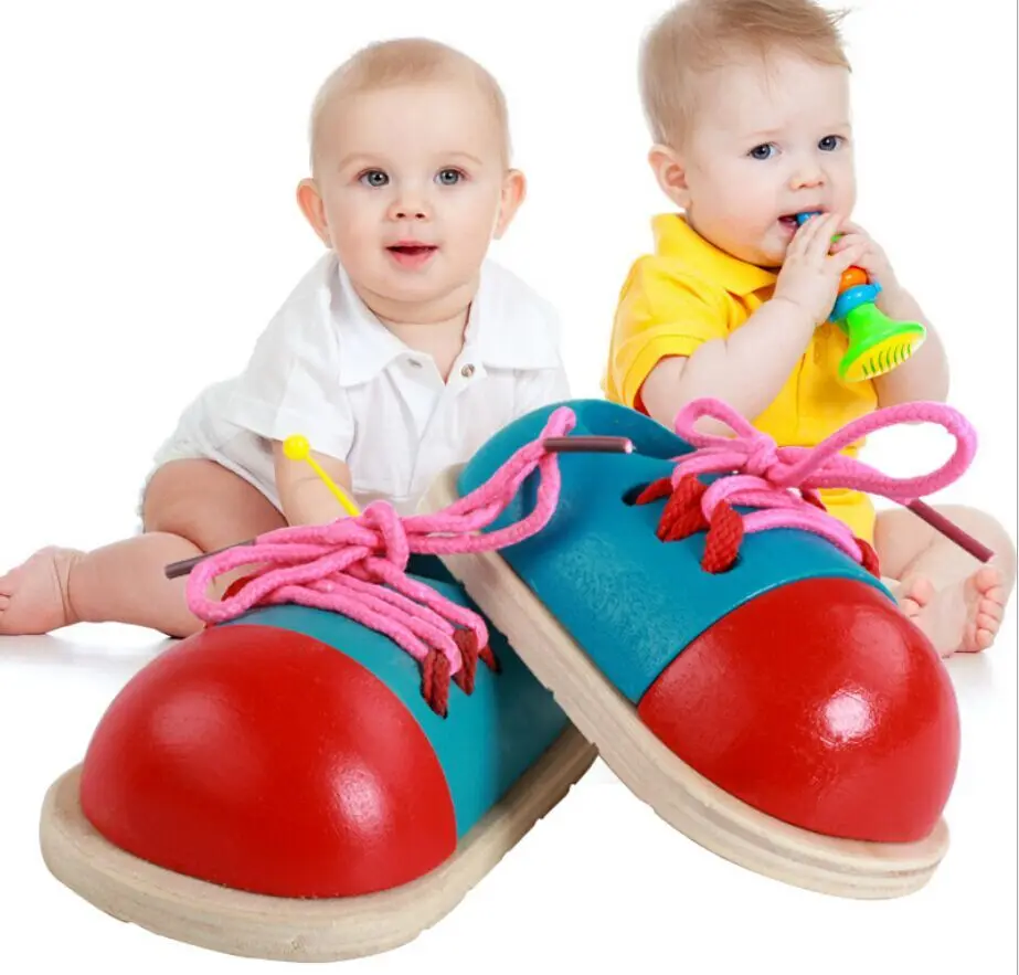

1pc Fashion Kids Educational Toys Children Wooden Toys Toddler Lacing Shoes Early Education Teaching Models Building Toy
