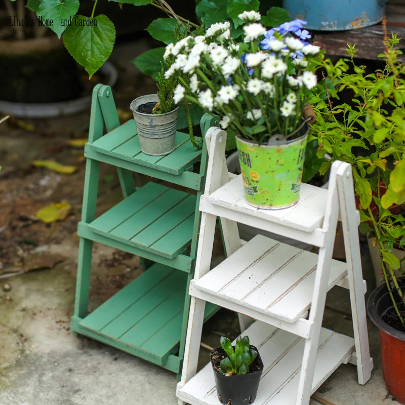 

handmade foldable 2 tier vintage wooden flower stand