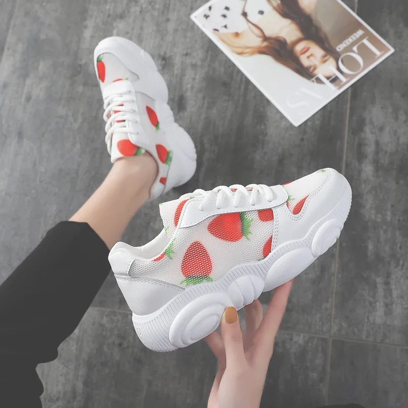 

1909 Breathable white sneakers female 2019 new wisdom smoked net red casual board shoes bear super fire old shoes