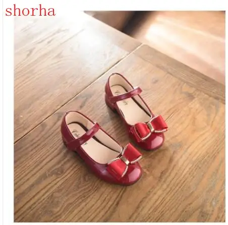 

Princess Kids Leather Shoes For Girls Flower Casual Glitter Children low Heel Girls Shoes Butterfly Knot black Pink red