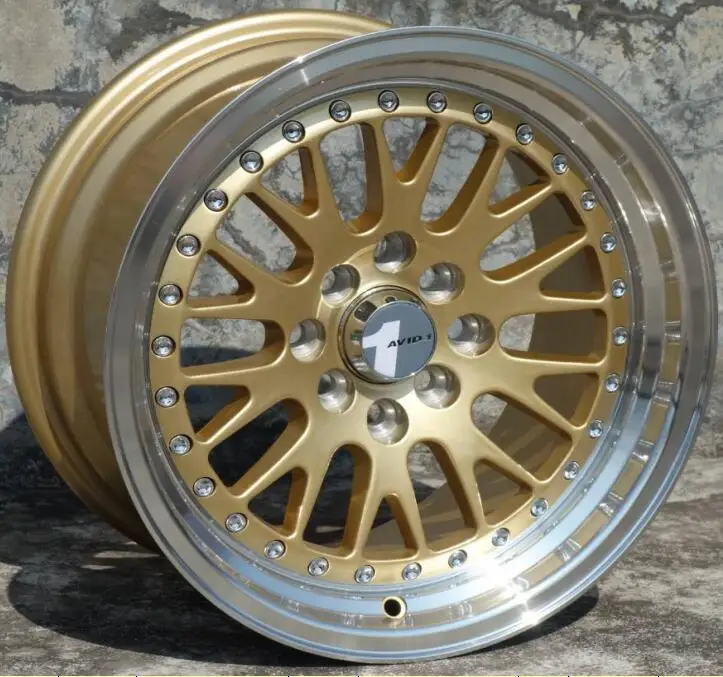 Губа 15 дюймов 15x8 0 4x100 с обработкой золотого цвета автомобильные диски из сплава |
